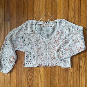 Free People Cream and Brown Knit Sweater